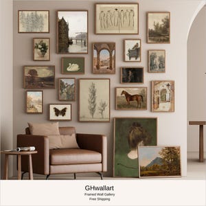 FRAMED  Classic Nature  Art Gallery Wall Set: Vintage Architecture, Animal & Landscape Prints for Rustic Decor ,Set of 19 Framed Print Set