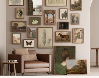 Framed Gallery Wall Art Set: Vintage Nature Prints, Rustic Decor - Set of 19