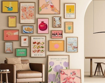 Ingelijste veelkleurige galeriewandkunstset: moderne eclectische prints, klaar om op te hangen