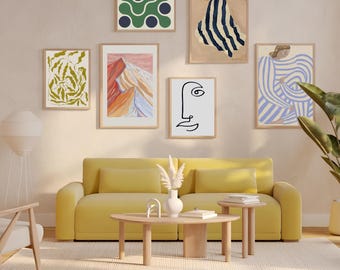 Minimalistische ingelijste muurkunst Set van 6: veelkleurige galerijwanddecoratie