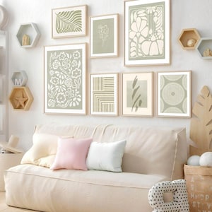 FRAMED  Sage Green   Gallery Wall / Mid Century Modern Wall Art/Flower Market  Wall Art/ Framed Gallery Wall Set / Modern Wall Gallery