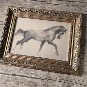 Vintage Horse Charcoal Sketch: Antique Gold Framed Art Print image 5