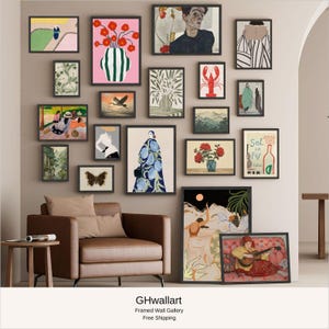 FRAMED  Vintage Gallery Wall Set of 19, MEGA Bundle, Eclectic Gallery Set, Modern Traditional, Antique Decor, Ready to Hang