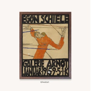 Framed Egon Schiele Exhibition Poster Print, Expressionist Art Nouveau Figure, Vintage Galerie Arnott 1915 Wall Decor