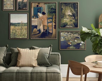 Framed Vintage Nature Gallery Wall Art Set: Mid-Century Modern Landscape