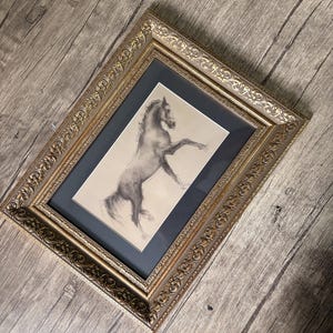 Vintage Horse Charcoal Sketch: Antique Gold Framed Art Print image 2
