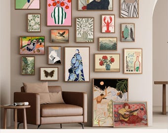 Ingelijste galerijwandkunstset: modern eclectisch portret en abstracte prints