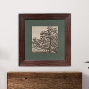 Vintage Landscape Etching: Black Framed Forest Art Print