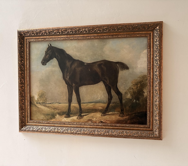 Vintage Horse Portrait Painting, Antique Framed Art, Classic Equestrian Wall Decor image 4