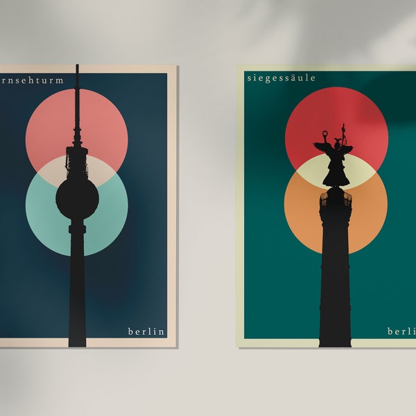 Digital Download: Berlin Collection poster art Fernsehturm (TV Tower) and Siegessäule (Victory Column)