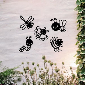 Cute Insect Metal Wall Art Set, Garden Bug Decorations, Whimsical Backyard Decor, Outdoor Kids Wall Plaque, Playful Nature Gift