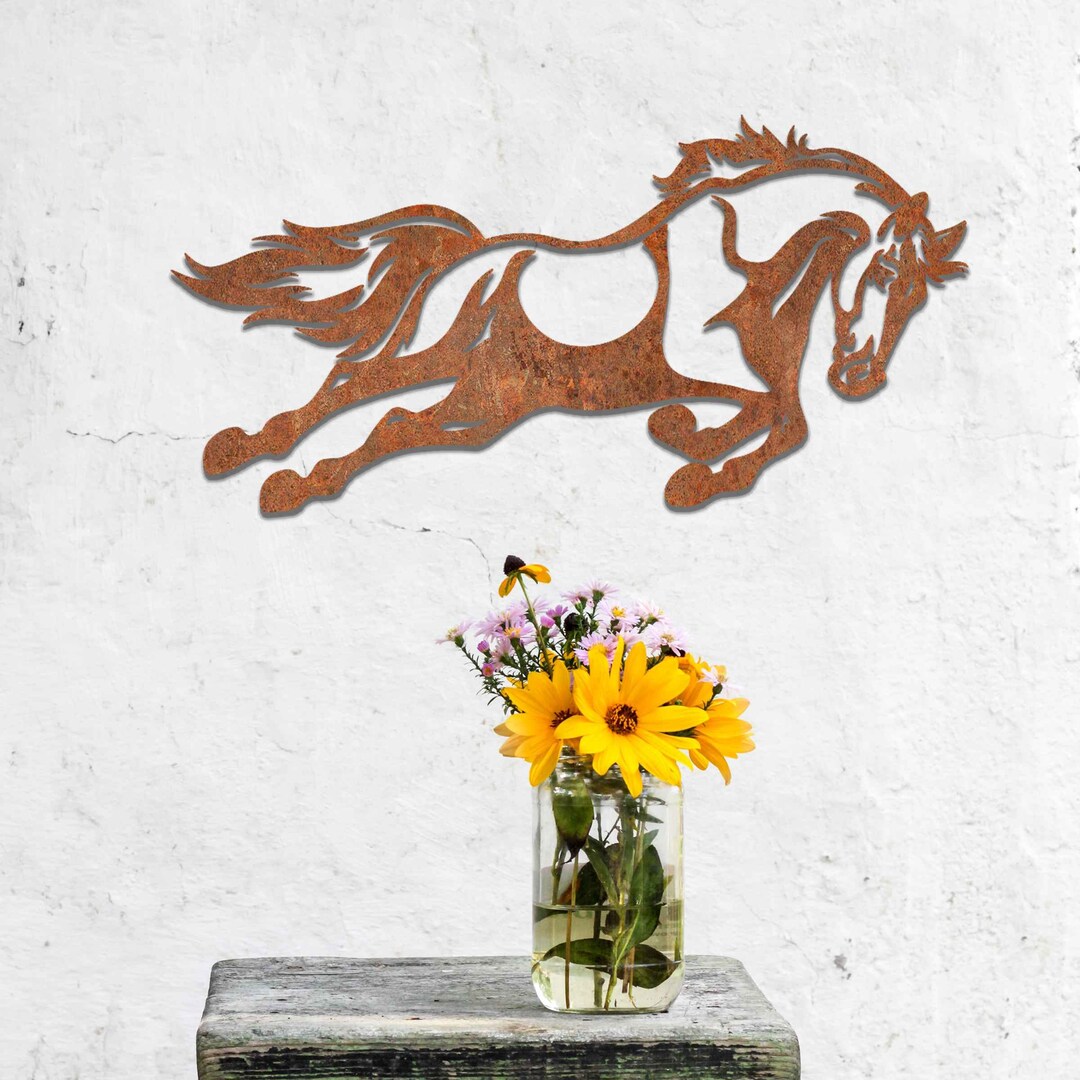 Rusted Metal Horse, Jumping Horse Wall Art, Rusted Garden Art, Rusty