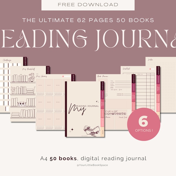 Journal de lecture numérique | Agenda de lecture minimaliste réutilisable avec critique de livre pour iPad, tablette Android, GoodNotes et Notability