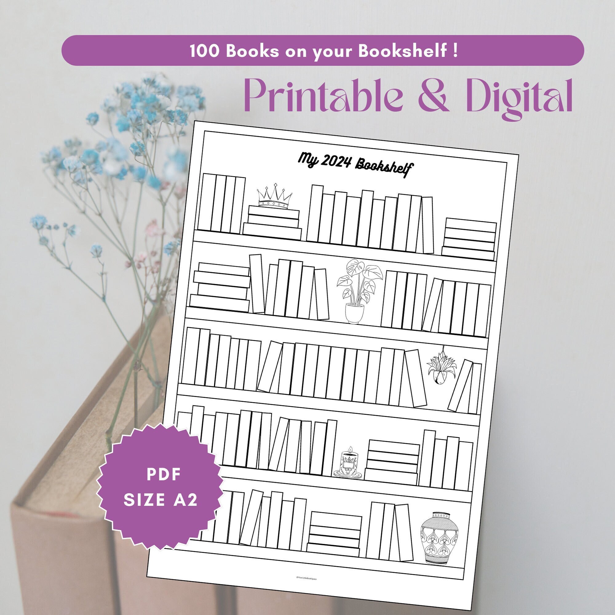 Reading Tracker Digital/printable, Bookshelf Reading Log, Size A2, Book ...