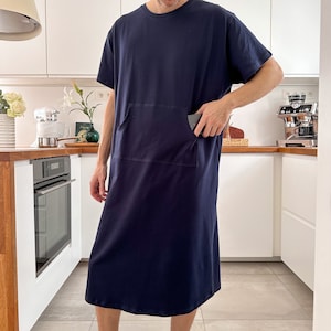 Chemise de nuit de pyjama en coton bleu marine, excellent cadeau pour la fête des pères