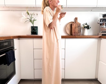 Peach colour organic cotton minimalist sustainable nightshirt for women gift