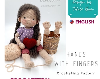 Schema per mani di bambola con dita - Schema all'uncinetto, bambola amigurumi, tutorial all'uncinetto in PDF