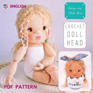 Crochet Doll Head for Mari Pattern - Face Design, 14-15&#39;&#39; Dolls, Crochet Pattern, Amigurumi Pattern, Crocheting Tutorial PDF