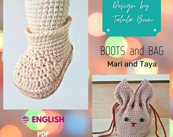 Doll Boots and Bag (Crochet Pattern PDF): Doll Wardrobe, Clothes for Mari and Taya