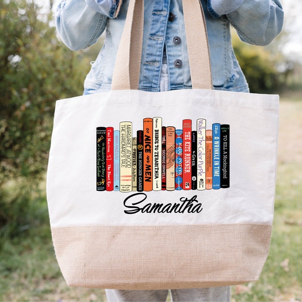 Personalized Book Jute Bag, Book Tote Bag, Bookish Gifts, Book Lovers Gift, Bookish Tote Bag, Book Lover Gifts, Reading Bag, Bookworm Bag