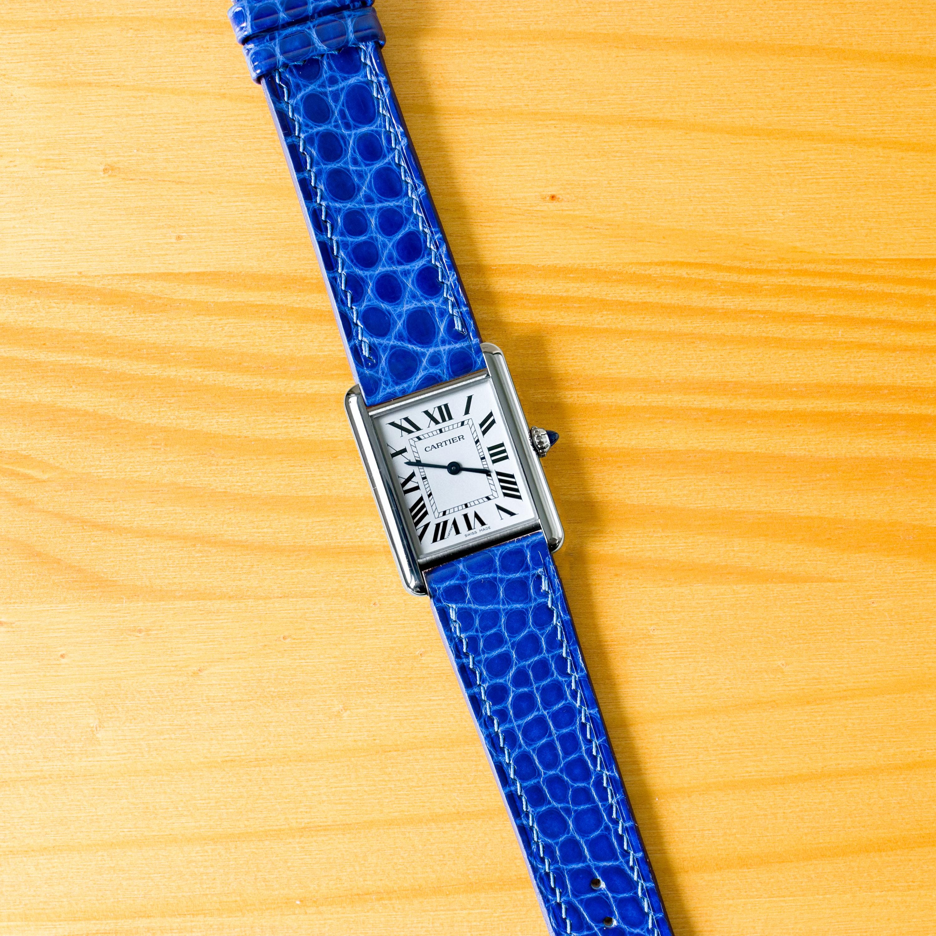 Cinturino Per Orologio 18mm Blu In Vera Pelle Con Goffratura Coccodrillo – Stile Elegante E Intercambiabile