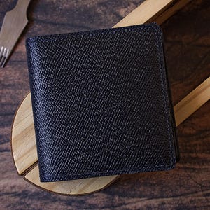 Cartera plegable delgada de piel de Epsom y chèvre negra, cartera minimalista, cartera delgada para hombre, tarjetero, cartera de lujo, regalo para él