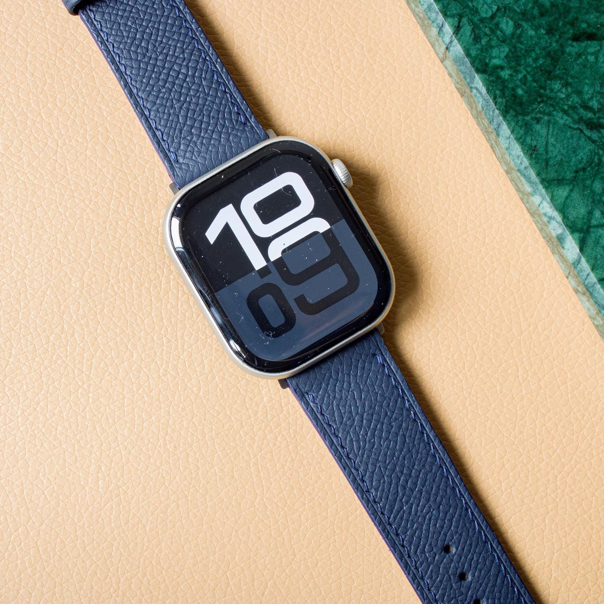 Hermès‎ navy blue Leather Apple Watch Strap 24k Gold Apple Watch Hermes Series 9 with Double Tour Navy  main image 4