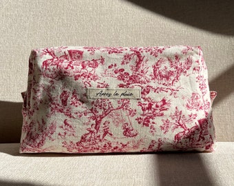 Trousse de toilette Maxi format - Toile de Jouy - 3 coloris - Fabriquée à la main, en France