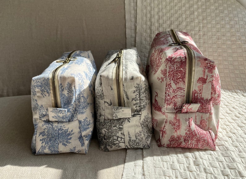 Trousse de toilette en toile de Jouy Maxi format Grande contenance 2 tailles 4 coloris image 6