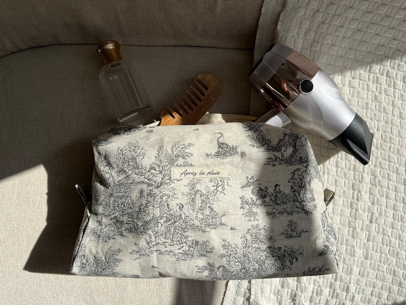 Trousse de toilette en toile de Jouy Maxi format Grande contenance 2 tailles 4 coloris image 10