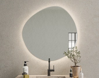 Asymmetrical Stone mirror, LED, Wash basin, Bathroom, Decorative Mirror, Led Mirror, Design mirror