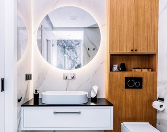 Miroir de salle de bain rond avec LED, miroir rond LED, décoration de salle de bain moderne, éclairage LED