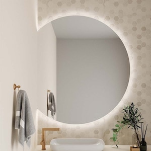 Semicircle Bathroom Mirror with LED, Round Led Light Mirror, Large Led Half Circle Mirror, Led Lighted Bathroom Décor, Radius Mirror