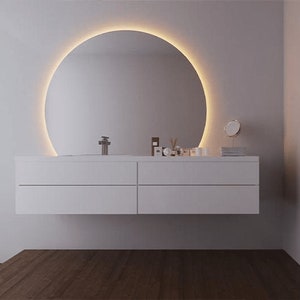 Miroir de salle de bains en demi-cercle avec LED, miroir lumineux rond à LED, grand miroir en demi-cercle à LED, décoration de salle de bains éclairée par LED, miroir à rayon image 3