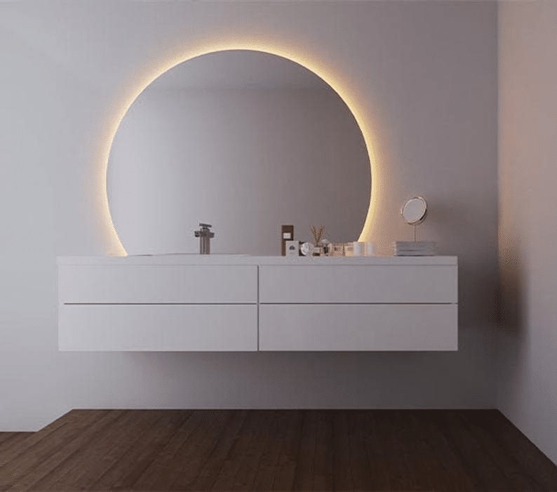 Miroir de salle de bains en demi-cercle avec LED, miroir lumineux rond à LED, grand miroir en demi-cercle à LED, décoration de salle de bains éclairée par LED, miroir à rayon image 3