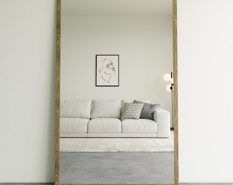 Wooden Rustic Mirror, Oak mirror, Wood mirror, Wood 45mm frame, Large framed mirror, Handmade in Finland