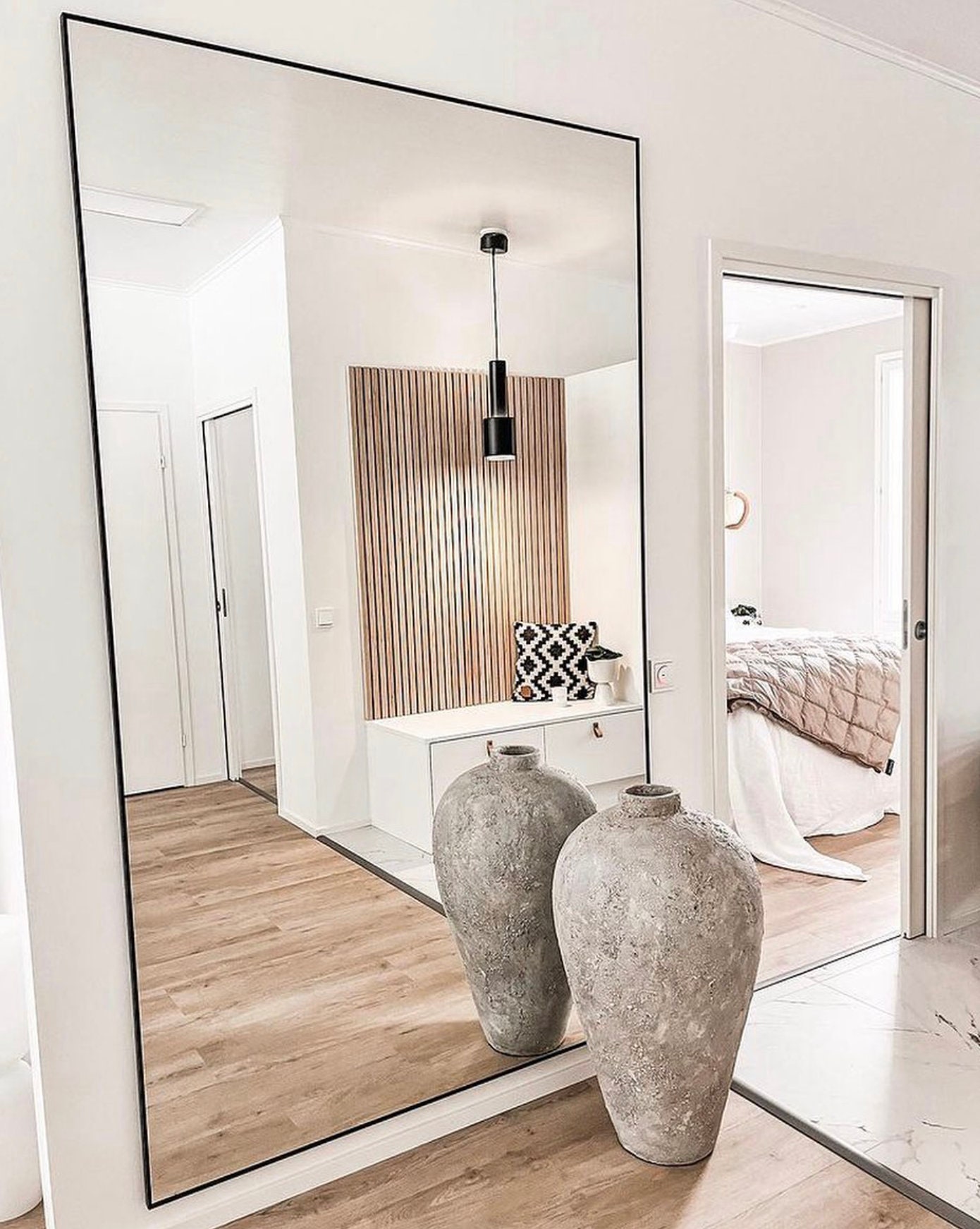 Oversized Luxury Fulllength Mirror, Floor Mirror, Large Black Frame Mirror, Thin Frame