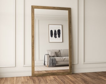 Miroir rustique en bois, cadre large, 90 mm de largeur, miroir en chêne, miroir en bois, cadre en bois, grand miroir encadré, fait main en Finlande