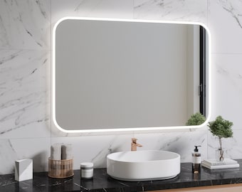 Espejo de luz de esquina redondeada Full Lux / Espejo de baño único / Espejo de luz Full Lux de esquina redondeada / Impresionante diseño de interiores