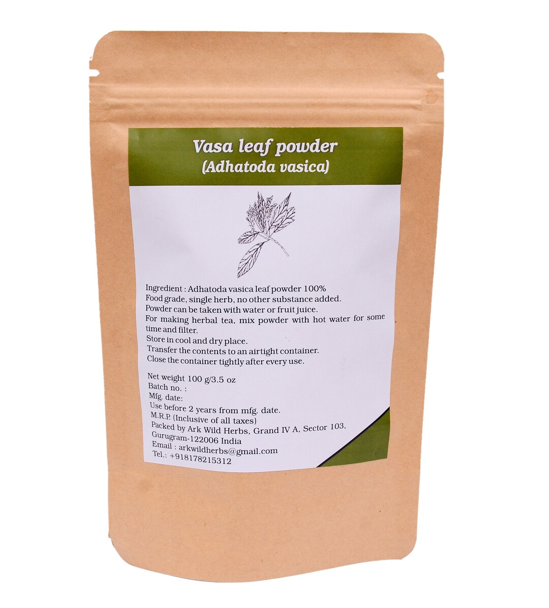 ARK PURE HERB Malabar Nut-vasaka-adusa-adhatoda Vasica Leaf Powder ...
