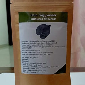ARK PURE HERB Sea hibiscus-Bala leaves-Hibiscus tiliaceus-Talipariti tiliaceus leaf powder Indian Handmade Natural