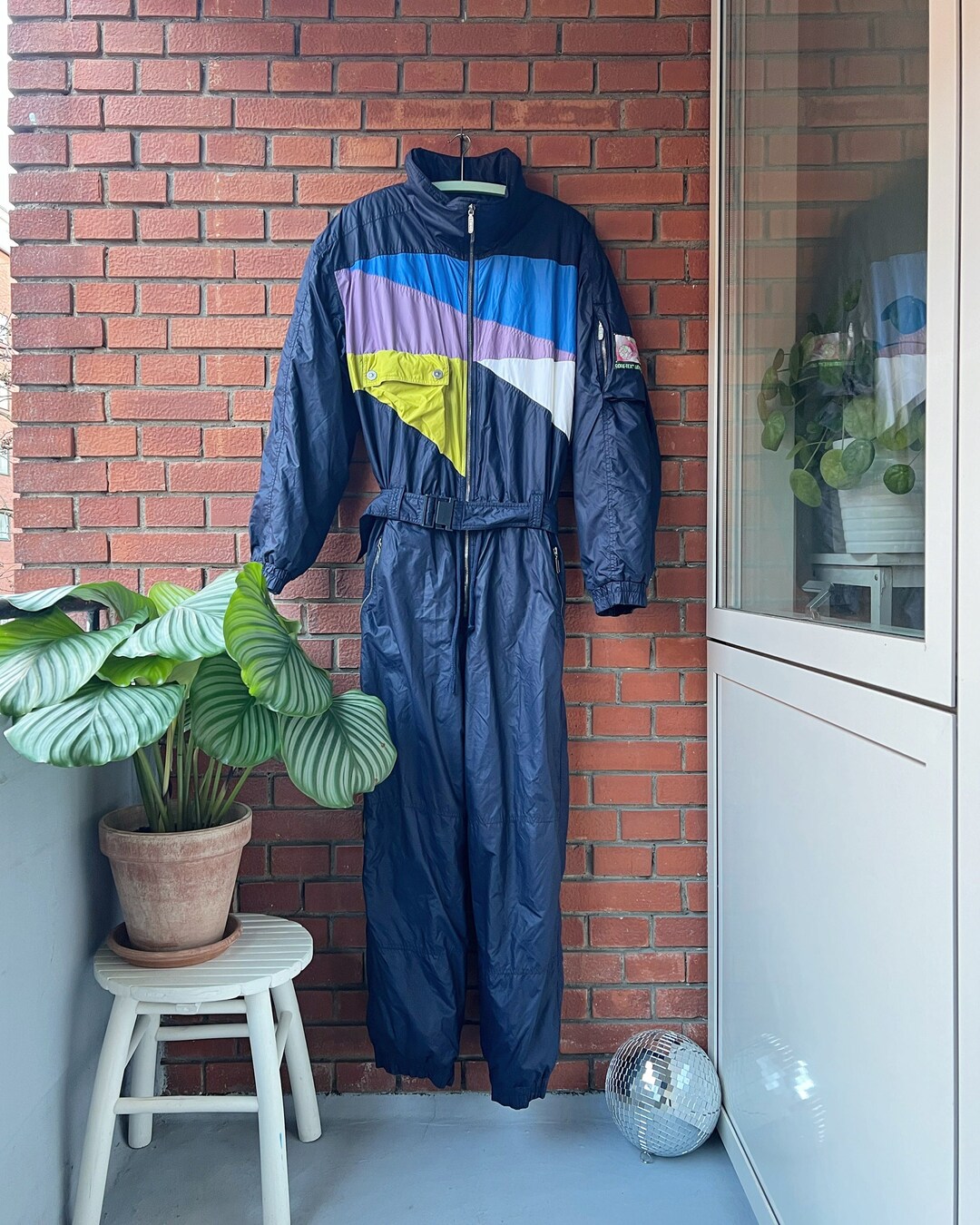 Vintage One Piece Ski Suit, Men Retro Ski Jumpsuit, Vintage Multicolor