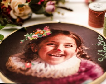 Hoop photo personalized embroidery, baby room decor, kid handmade gift, custom  handmade, artibusestudio embroidery, picture embroidered