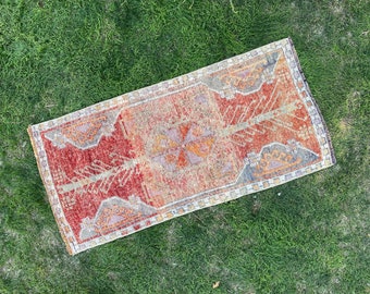 2x4 Turkish Rug, Red and Silver Rug, Small Vintage Rug, Oushak Rug for Bedroom, Vintage Rug, Handmade Patio Rug, Boho Bath Mat, 1'8" x 3'7"