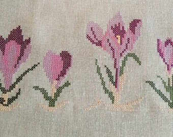 Four Crocuses. Machine embroidery design in Cross Stitch Technigue.
