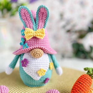 Crochet pattern Easter bunny gnome, Amigurumi Easter ornament, Spring gnome, Easy crochet pattern, PDF tutorial in English