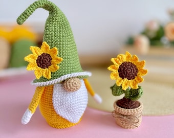 Crochet Sunflower Gnome Pattern, Flower Gnome, PDF in English