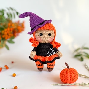 Halloween crochet pattern little Witch doll Amigurumi Halloween pattern crochet doll, PDF in English
