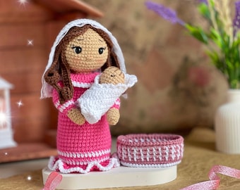 Set de crèche au crochet, Sainte Vierge Marie et l'enfant Jésus au crochet, cadeau de Noël, PDF en anglais