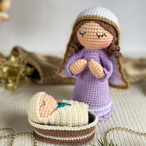 andmary アンドマリー Nana ribbon crochet set PDF CROCHET PATTERN Nativity Mary & Joseph with Baby Jesus